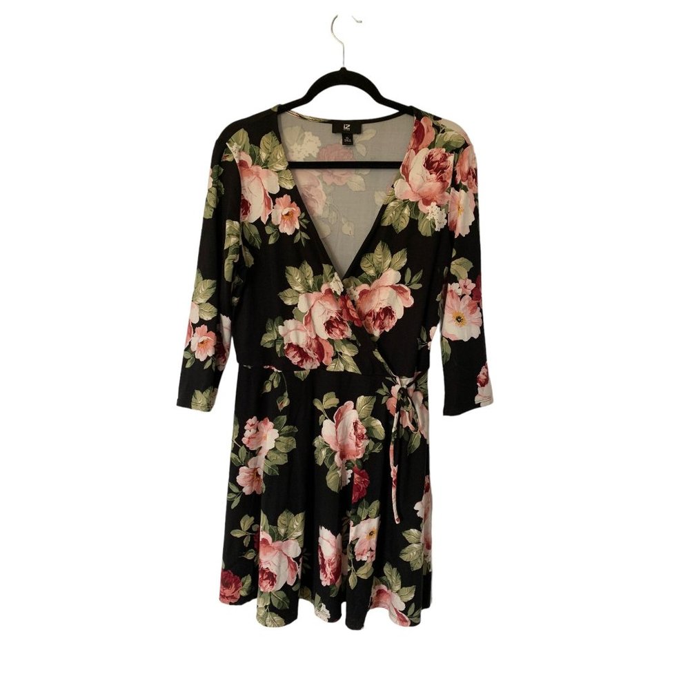 IZ BYER Black Floral Wrap Dress Size XL